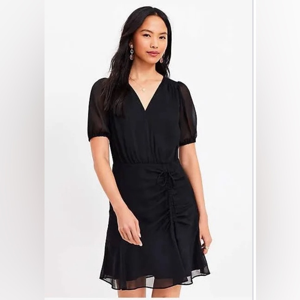 Loft petite ruched little black dress - never worn